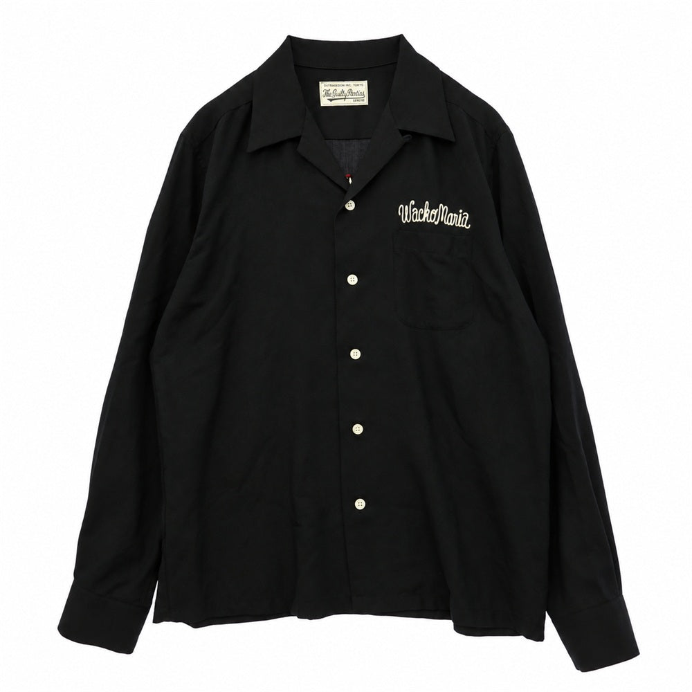WACKO MARIA ワコマリア 23SS 23SS-WMS-OC16 50'S SHIRT L/S チェーンロゴステッチ バック スカル刺繍 オープンカラー 長袖 シャツ ブラック系 XL【中古】