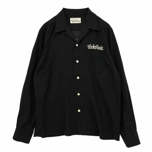 WACKO MARIA ワコマリア 23SS 23SS-WMS-OC16 50'S SHIRT L/S チェーンロゴステッチ バック スカル刺繍 オープンカラー 長袖 シャツ ブラック系 XL【中古】