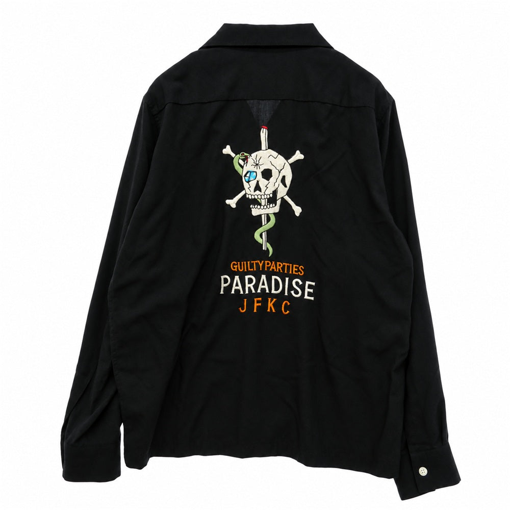 WACKO MARIA ワコマリア 23SS 23SS-WMS-OC16 50'S SHIRT L/S チェーンロゴステッチ バック スカル刺繍 オープンカラー 長袖 シャツ ブラック系 XL【中古】