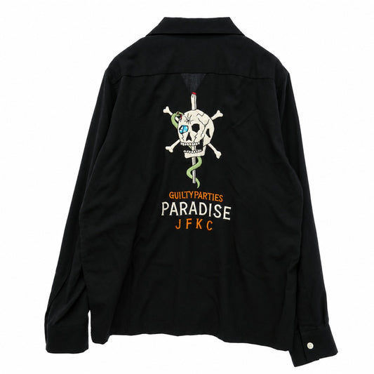 WACKO MARIA ワコマリア 23SS 23SS-WMS-OC16 50'S SHIRT L/S チェーンロゴステッチ バック スカル刺繍 オープンカラー 長袖 シャツ ブラック系 XL【中古】