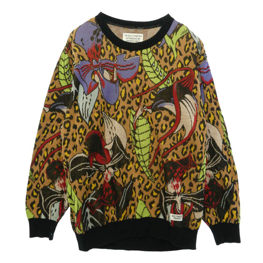 WACKO MARIA ワコマリア 21AW 21FW-WAMA-0024 HIYATSUKAZU KNIT JACQUARD SWEATER 百花図 レオパード ニット ジャカード セーター マルチカラー系 L【中古】