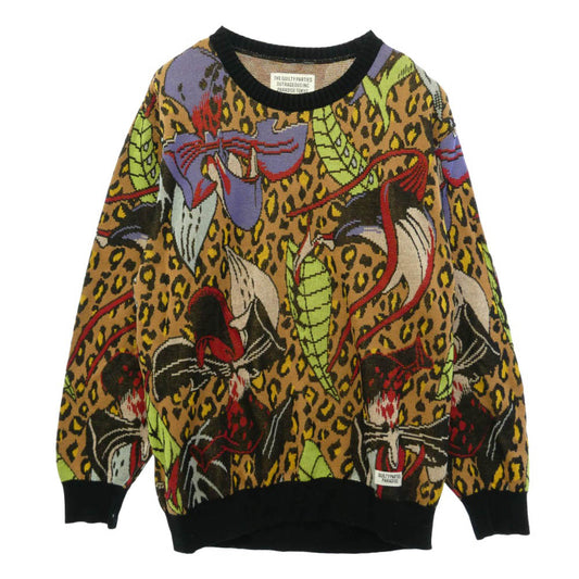 WACKO MARIA ワコマリア 21AW 21FW-WAMA-0024 HIYATSUKAZU KNIT JACQUARD SWEATER 百花図 レオパード ニット ジャカード セーター マルチカラー系 L【中古】