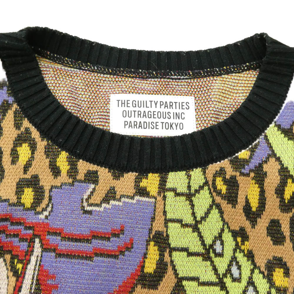 WACKO MARIA ワコマリア 21AW 21FW-WAMA-0024 HIYATSUKAZU KNIT JACQUARD SWEATER 百花図 レオパード ニット ジャカード セーター マルチカラー系 L【中古】