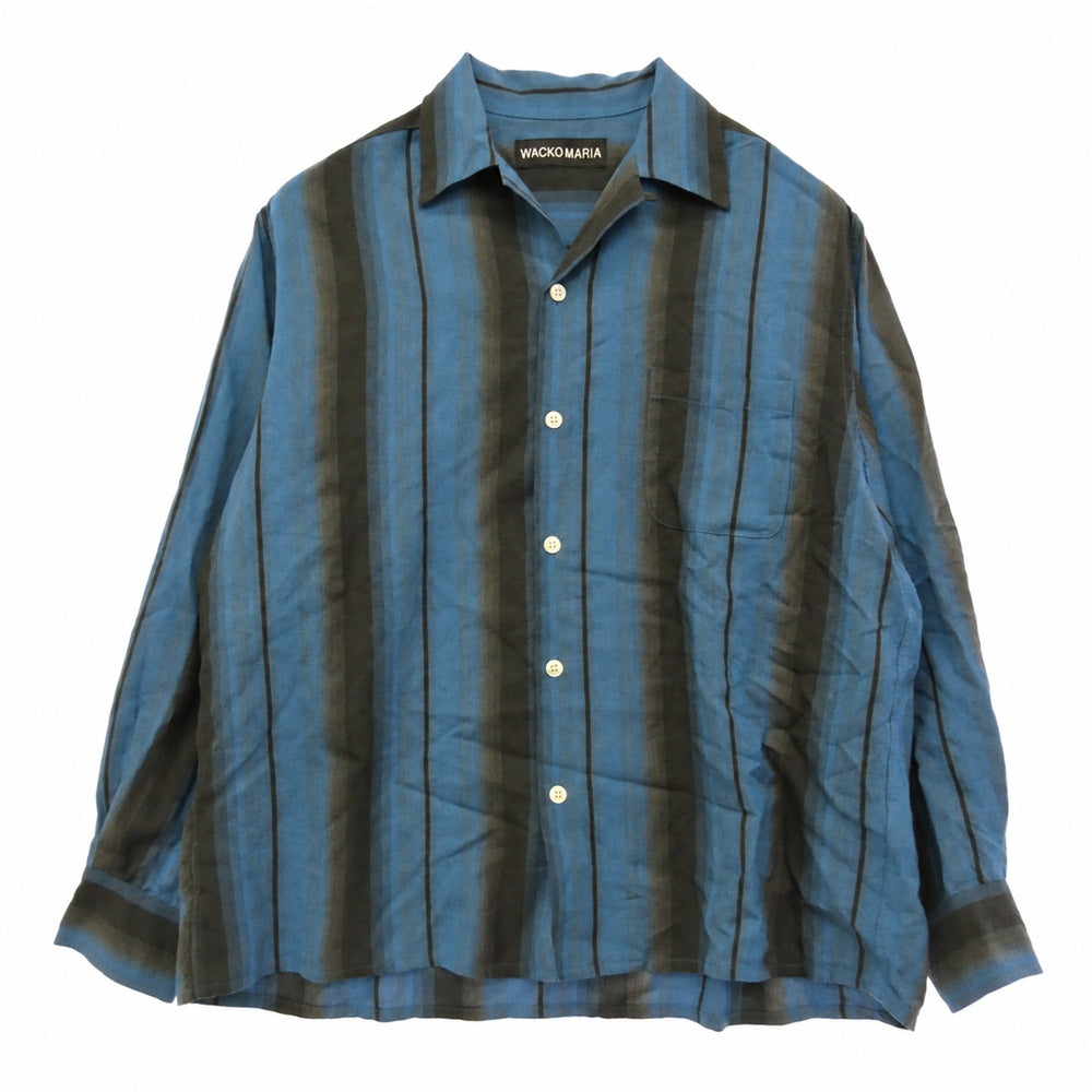 WACKO MARIA ワコマリア 26SS 26SS-WMS-OC13 OMBRE STRIPED OPEN COLLAR SHIRT L/S オンブレ ストライプ オープンカラー レーヨン 長袖 シャツ ブルー系 L【中古】