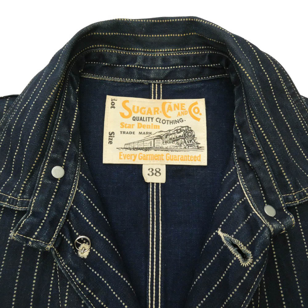 SUGAR CANE シュガーケーン SC12908 WABASH STRIPE RAILRORD COAT 9oz ウォバッシュ ストライプ レイルロード コート ワークジャケット インディゴブルー系 38【中古】