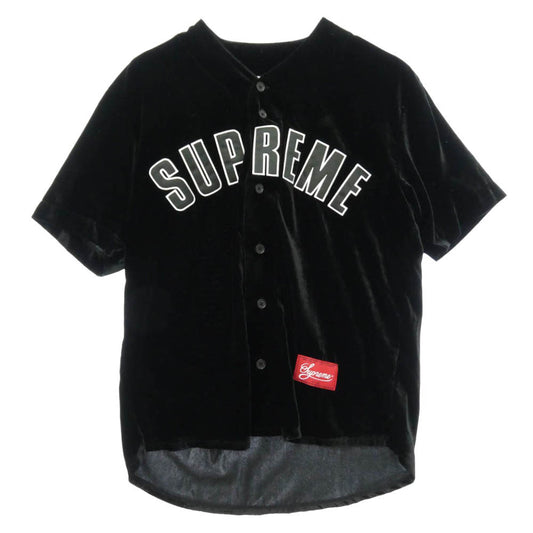 Supreme シュプリーム 25SS Velvet Baseball Jersey ベルベット ベースボール アーチロゴ ジャージ 半袖 シャツ ブラック系 S【中古】
