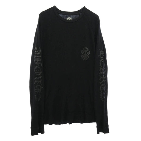 CHROME HEARTS クロムハーツ（原本無） ヴァインダガー スクロールラベル 袖ロゴプリント サーマルカットソー 長袖Tシャツ ブラック系 M【中古】