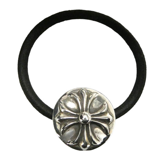 CHROME HEARTS クロムハーツ（原本無） ユナイテッドアローズ購入レシート付属 HAIRBAND クロスボールボタン ヘアゴム コンチョ シルバー系 ブラック系【美品】【中古】