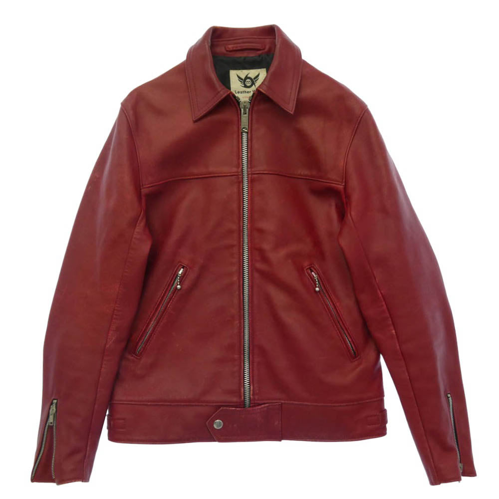 トリプルシックス STEER HIDE イギリス製 ステアハイド レザー シングル ライダース センタージップ ジャケット ボルドー レッド系 36【中古】