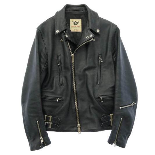 トリプルシックス STEER HIDE ステアハイド サイドベルト ダブル ライダース レザー ジャケット ダークネイビー系 36【中古】