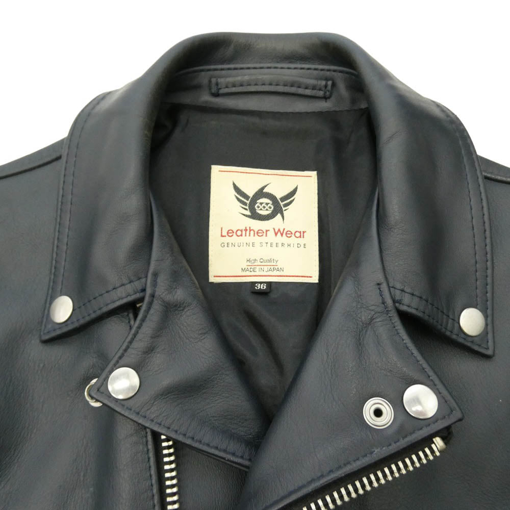 トリプルシックス STEER HIDE ステアハイド サイドベルト ダブル ライダース レザー ジャケット ダークネイビー系 36【中古】
