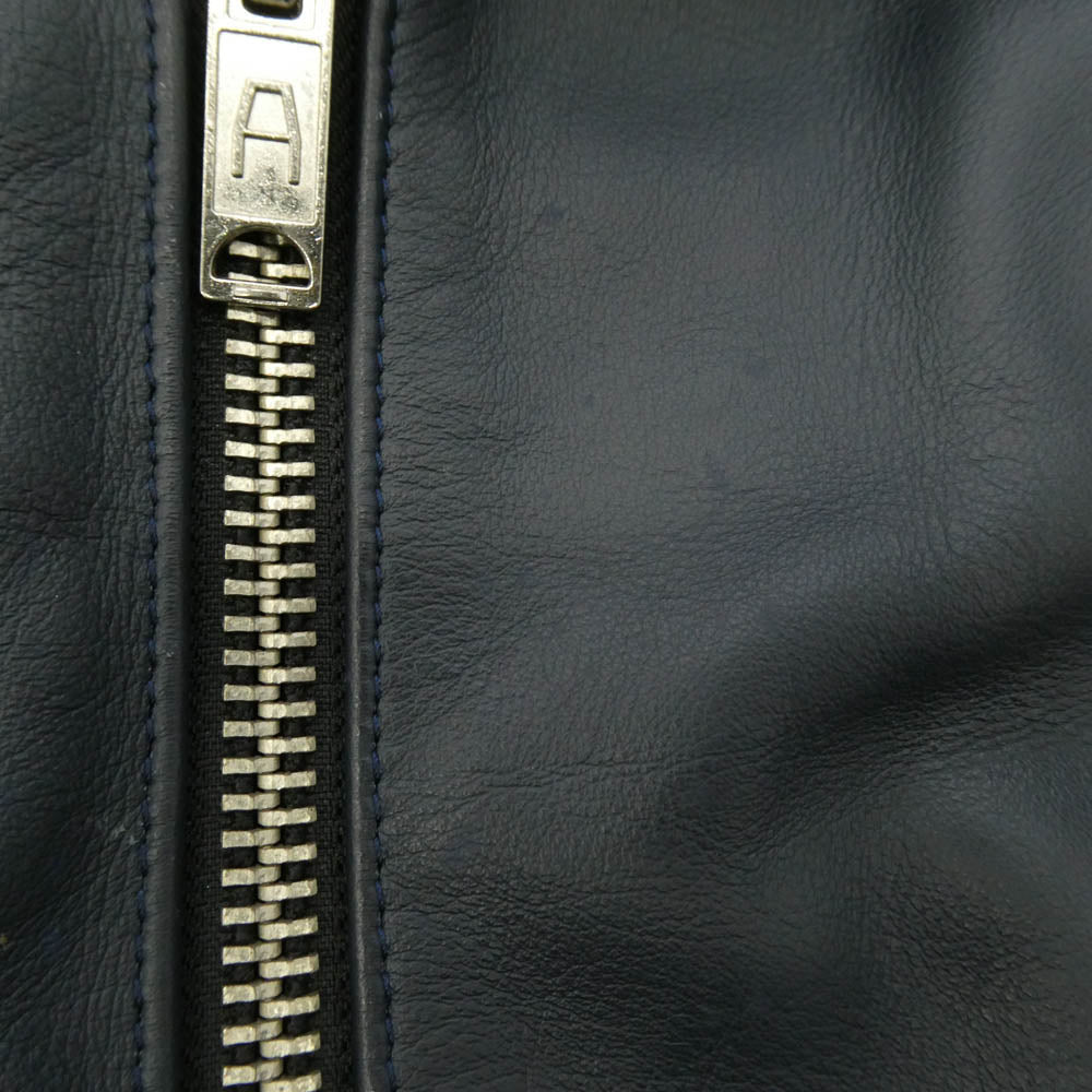 トリプルシックス STEER HIDE ステアハイド サイドベルト ダブル ライダース レザー ジャケット ダークネイビー系 36【中古】