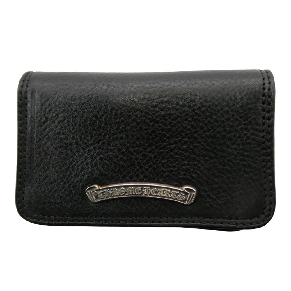 CHROME HEARTS クロムハーツ（原本無） CARD CASE スクロールラベル グロメット付き レザー カードケース ブラック系【美品】【中古】