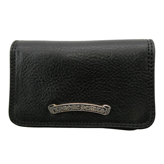 CHROME HEARTS クロムハーツ（原本無） CARD CASE スクロールラベル グロメット付き レザー カードケース ブラック系【美品】【中古】