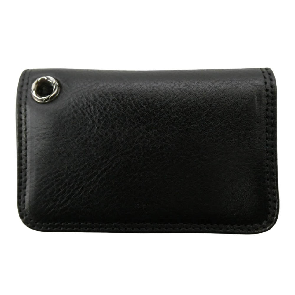 CHROME HEARTS クロムハーツ（原本無） CARD CASE スクロールラベル グロメット付き レザー カードケース ブラック系【美品】【中古】