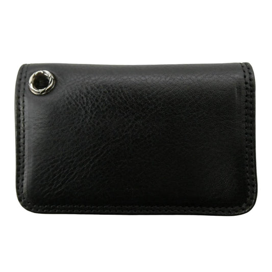 CHROME HEARTS クロムハーツ（原本無） CARD CASE スクロールラベル グロメット付き レザー カードケース ブラック系【美品】【中古】
