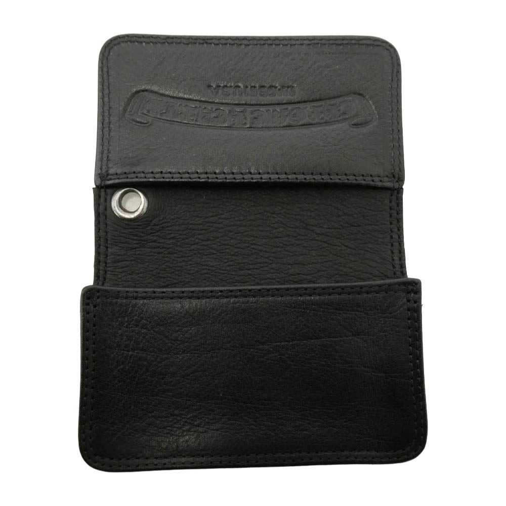 CHROME HEARTS クロムハーツ（原本無） CARD CASE スクロールラベル グロメット付き レザー カードケース ブラック系【美品】【中古】
