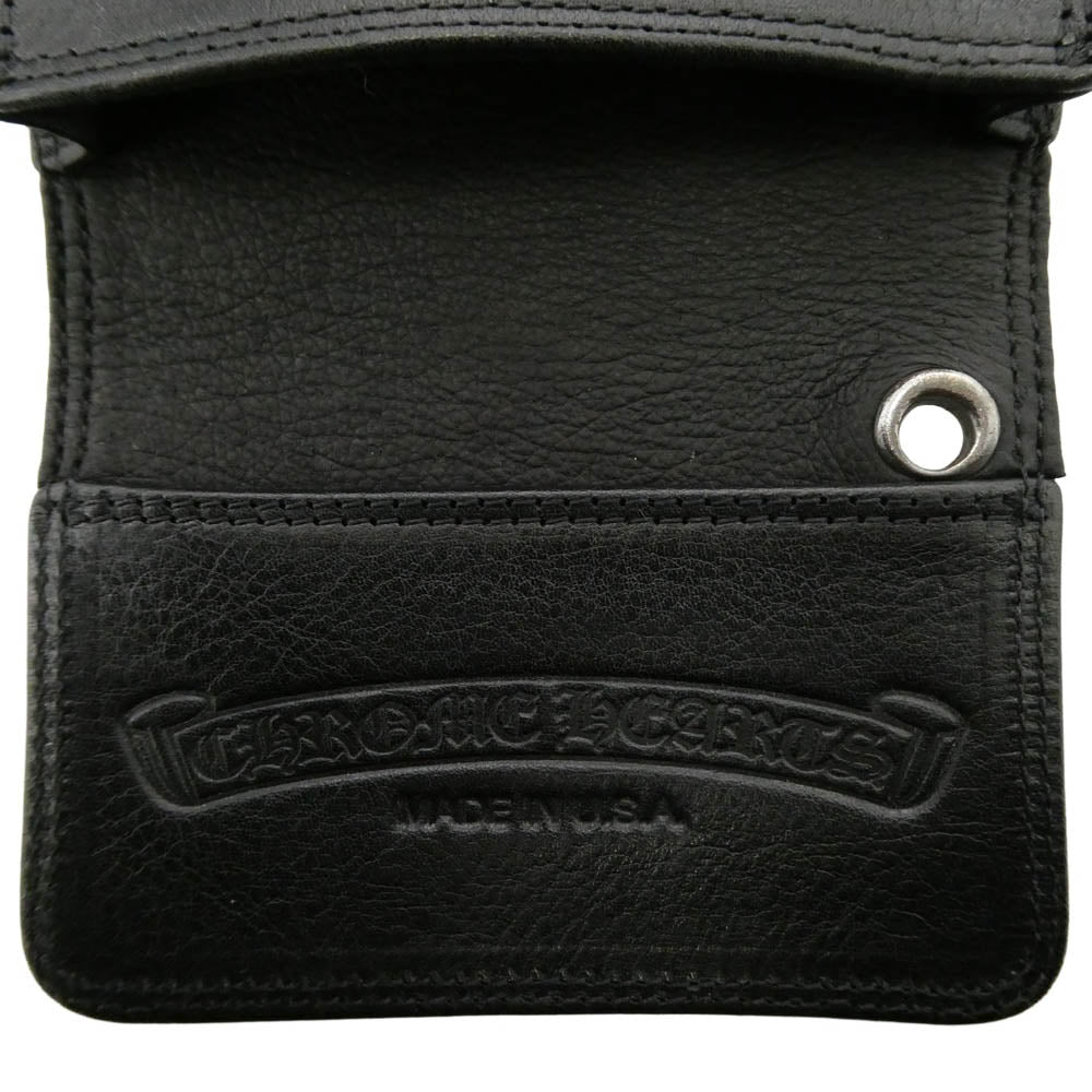 CHROME HEARTS クロムハーツ（原本無） CARD CASE スクロールラベル グロメット付き レザー カードケース ブラック系【美品】【中古】