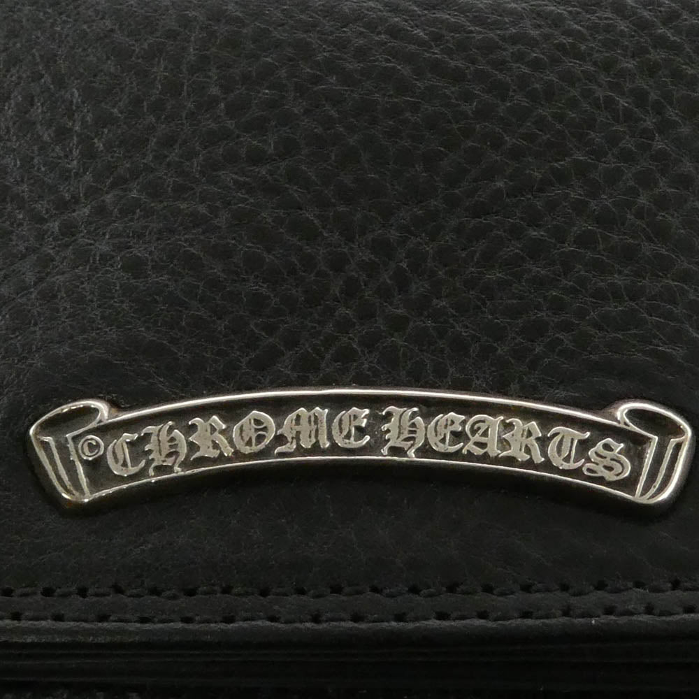 CHROME HEARTS クロムハーツ（原本無） CARD CASE スクロールラベル グロメット付き レザー カードケース ブラック系【美品】【中古】