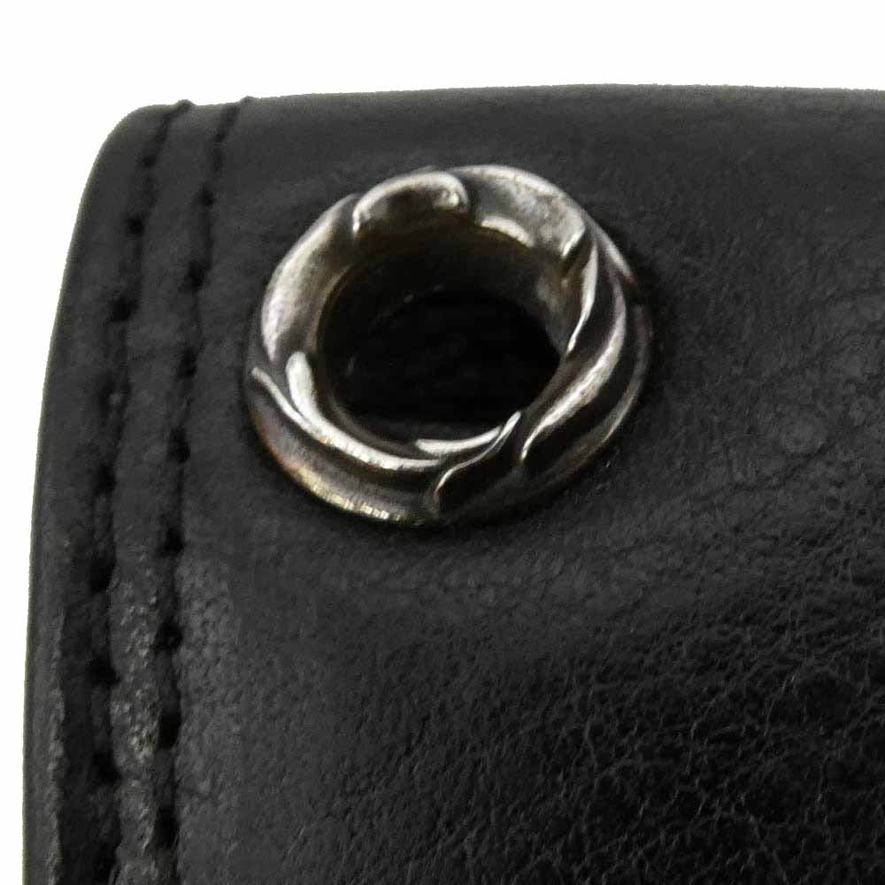 CHROME HEARTS クロムハーツ（原本無） CARD CASE スクロールラベル グロメット付き レザー カードケース ブラック系【美品】【中古】