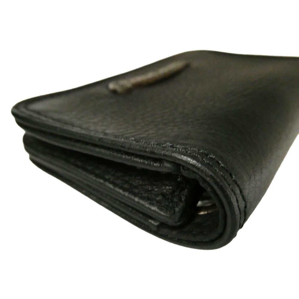 CHROME HEARTS クロムハーツ（原本無） CARD CASE スクロールラベル グロメット付き レザー カードケース ブラック系【美品】【中古】