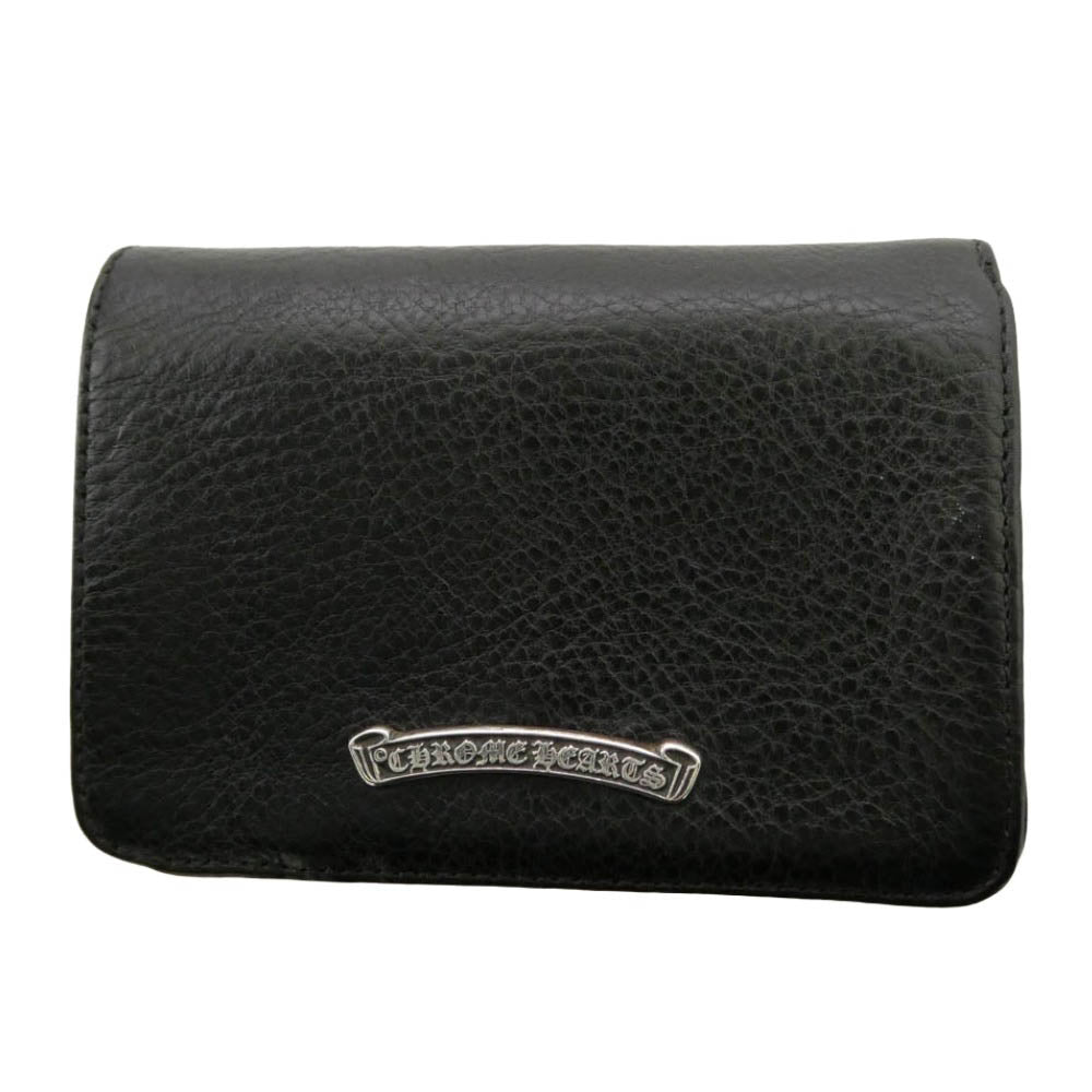 CHROME HEARTS クロムハーツ（原本無） JOEY ジョーイ スクロールラベル レザー ウォレット 財布 ブラック系 シルバー系【美品】【中古】