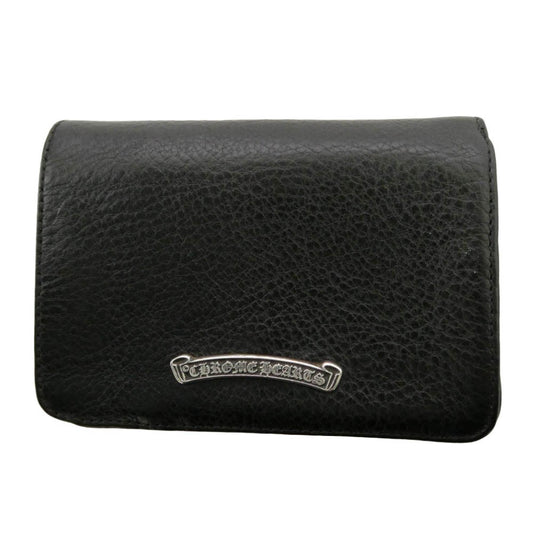 CHROME HEARTS クロムハーツ（原本無） JOEY ジョーイ スクロールラベル レザー ウォレット 財布 ブラック系 シルバー系【美品】【中古】