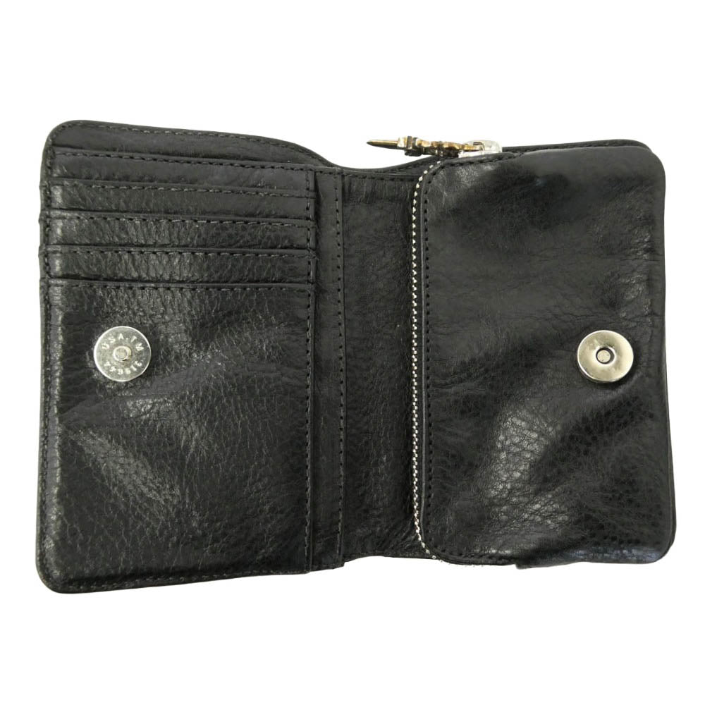 CHROME HEARTS クロムハーツ（原本無） JOEY ジョーイ スクロールラベル レザー ウォレット 財布 ブラック系 シルバー系【美品】【中古】