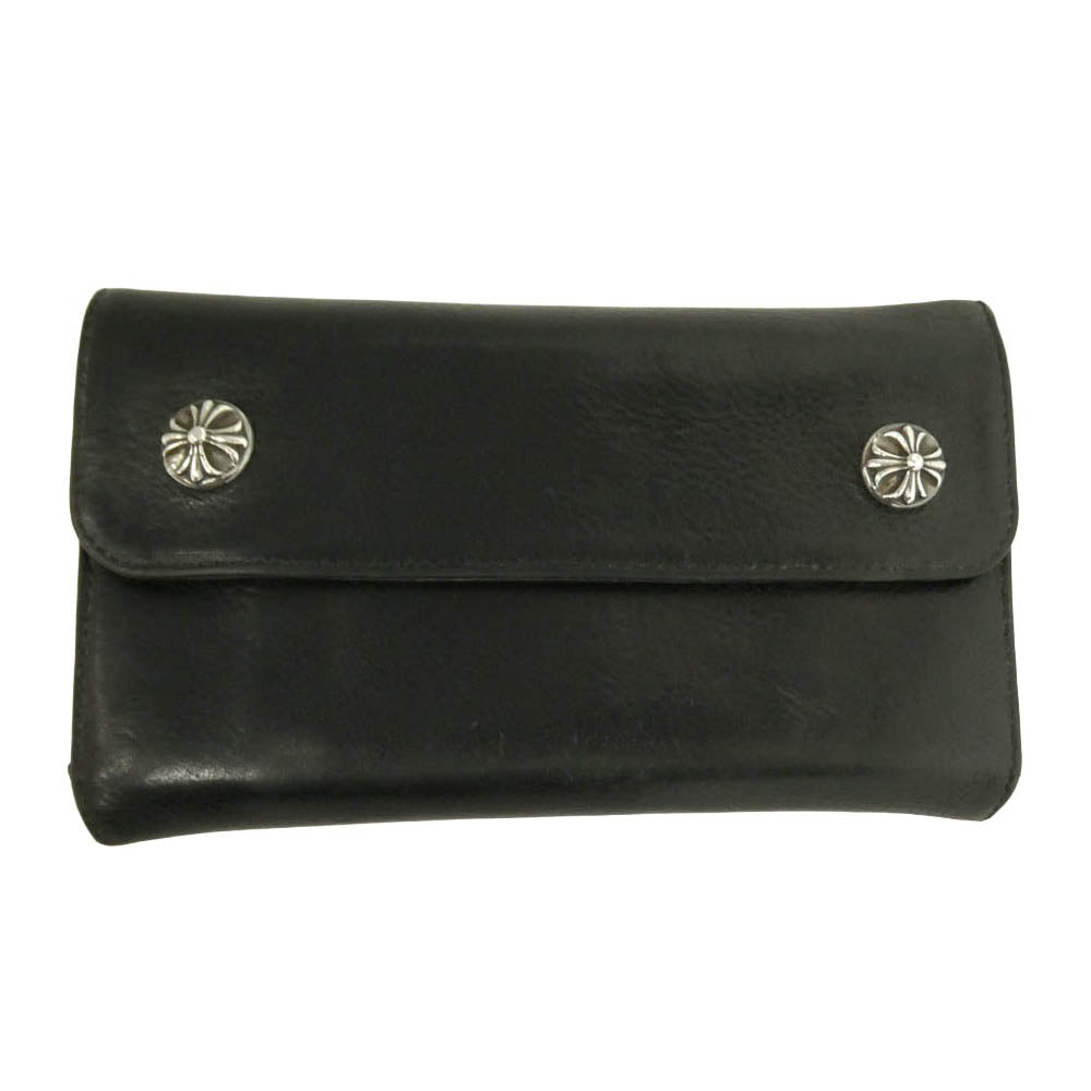 CHROME HEARTS クロムハーツ（原本有） WAVE CROSS BALL ウェーブ クロスボールボタン レザー ウォレット 財布 ブラック系【中古】