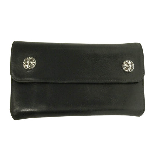 CHROME HEARTS クロムハーツ（原本有） WAVE CROSS BALL ウェーブ クロスボールボタン レザー ウォレット 財布 ブラック系【中古】