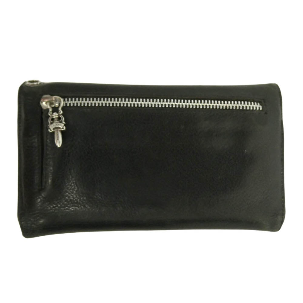 CHROME HEARTS クロムハーツ（原本有） WAVE CROSS BALL ウェーブ クロスボールボタン レザー ウォレット 財布 ブラック系【中古】