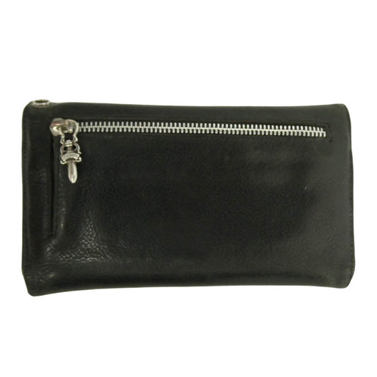 CHROME HEARTS クロムハーツ（原本有） WAVE CROSS BALL ウェーブ クロスボールボタン レザー ウォレット 財布 ブラック系【中古】