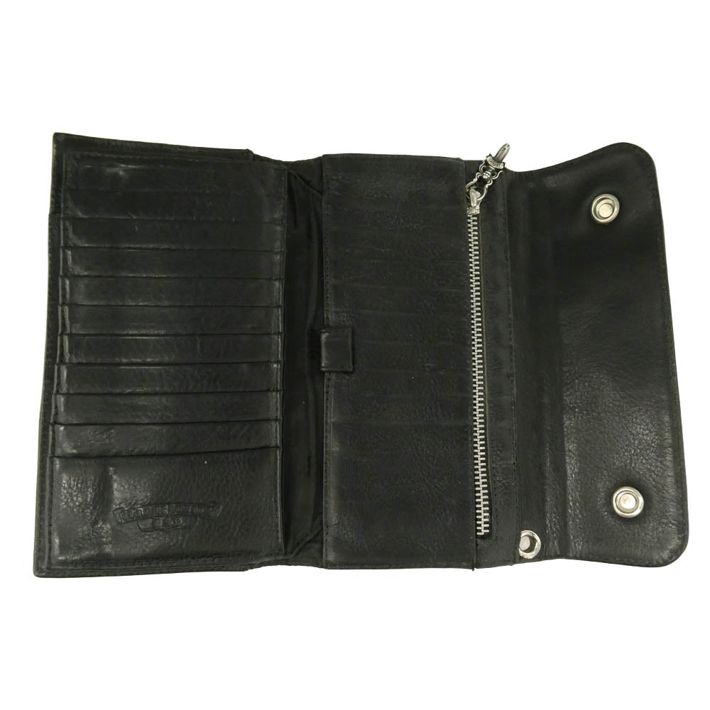 CHROME HEARTS クロムハーツ（原本有） WAVE CROSS BALL ウェーブ クロスボールボタン レザー ウォレット 財布 ブラック系【中古】