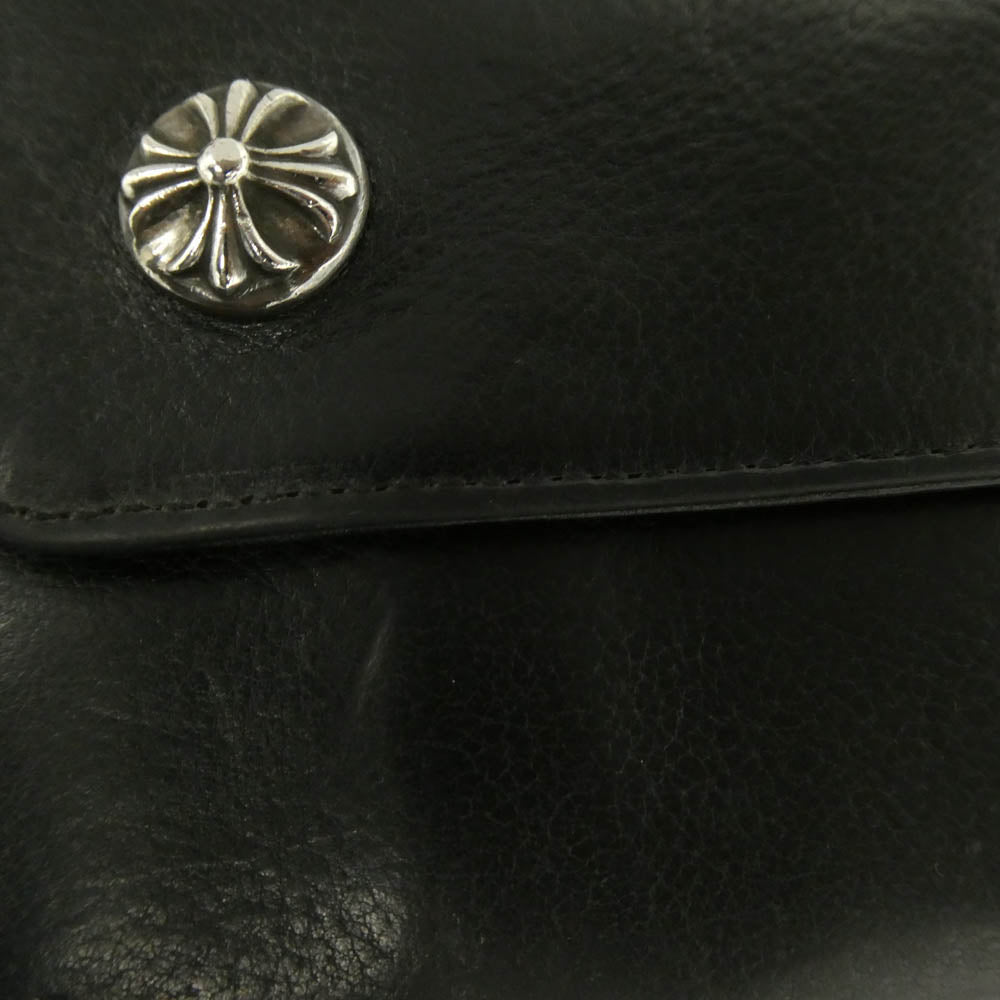 CHROME HEARTS クロムハーツ（原本有） WAVE CROSS BALL ウェーブ クロスボールボタン レザー ウォレット 財布 ブラック系【中古】
