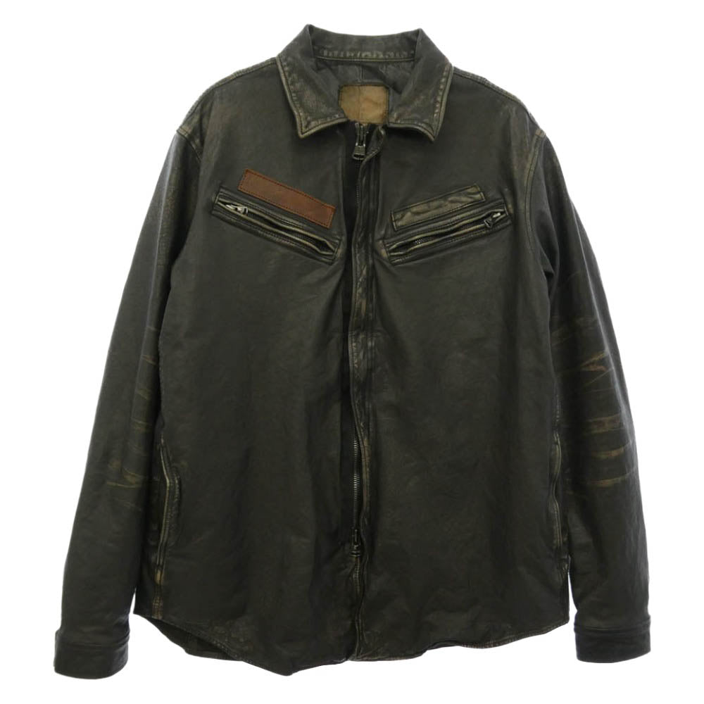 ISAMUKATAYAMA BACKLASH イサムカタヤマバックラッシュ 2147-02 JAPAN STEER WHITE MIMOSA TANNED GARMENT-DYED SHIRT ミモザ タンニン ガーメントダイ 染め レザー シャツ ブラック系 M【中古】