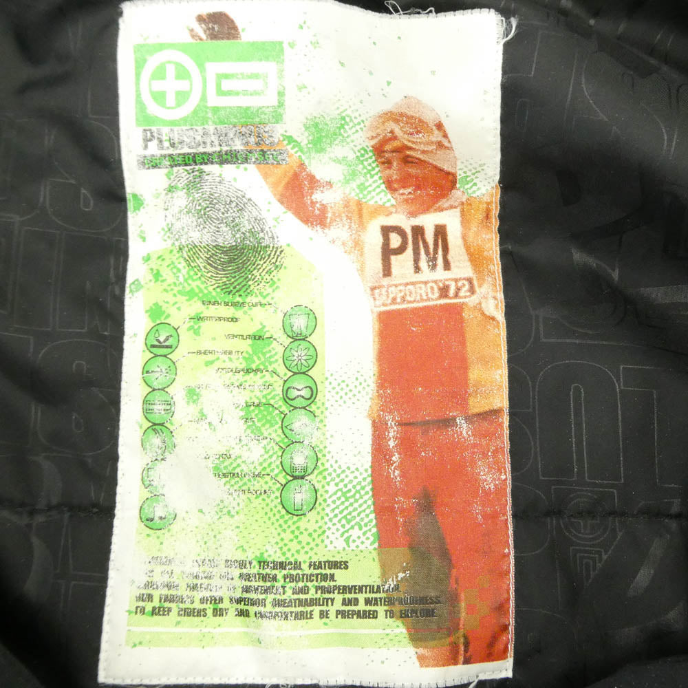 キムジー PLUSMINUS プラスマイナス ロゴプリント 中綿 フーデッド ジャケット ブラック系 ホワイト系 M【中古】