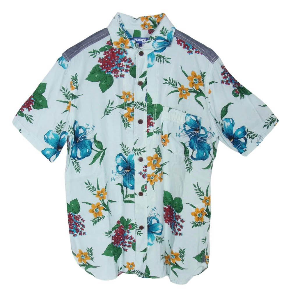 JUNYA WATANABE COMME des GARCONS MAN ジュンヤワタナベコムデギャルソンマン 14SS WM-B021 AD2013 レーヨン リネン ボタニカル柄 半袖 アロハ シャツ ライトブルー系 L【中古】