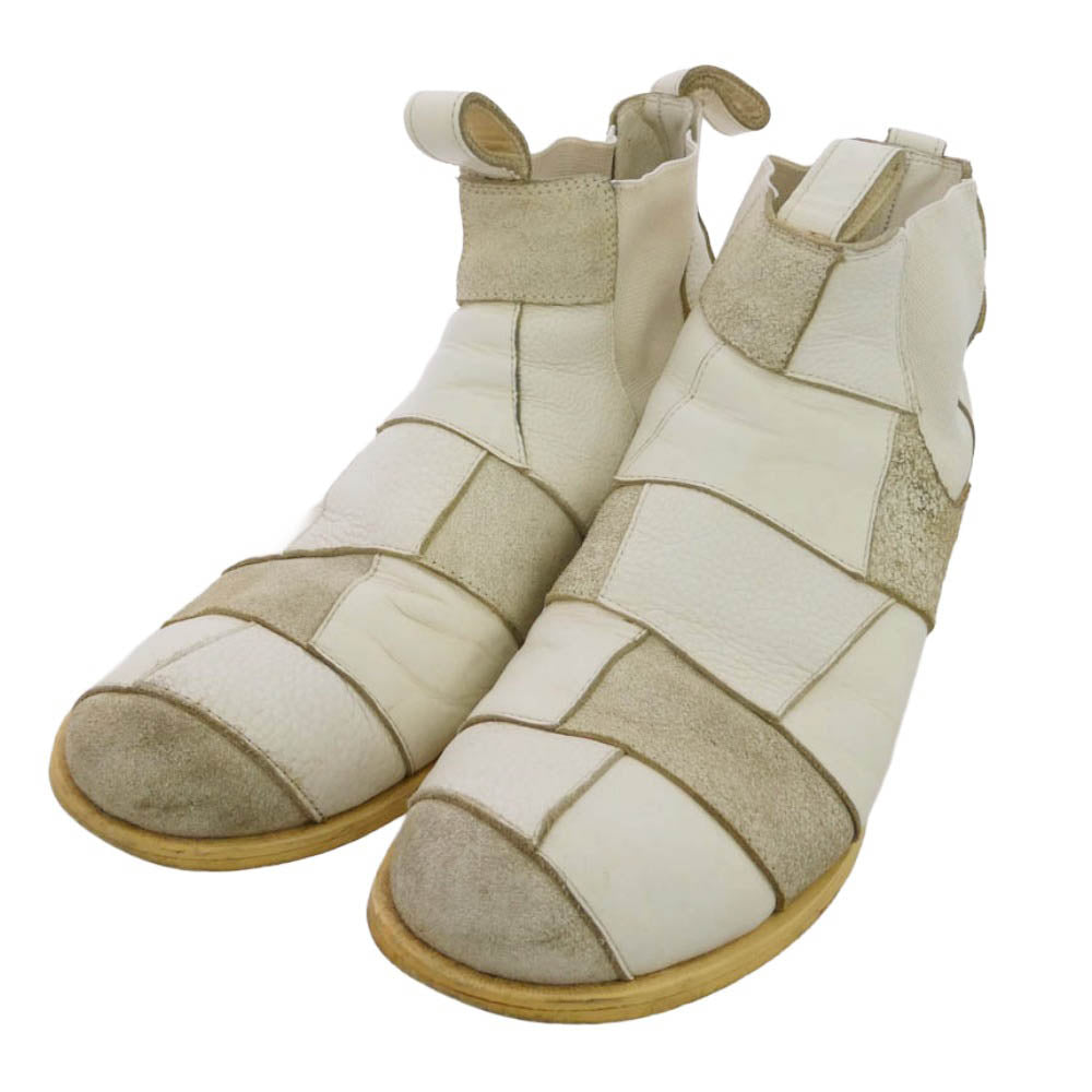 COMME des GARCONS HOMME PLUS コムデギャルソンオムプリュス 13aw サイドゴア レザー パッチワーク ブーツ ホワイト系 27cm【中古】