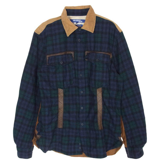 JUNYA WATANABE COMME des GARCONS MAN ジュンヤワタナベコムデギャルソンマン PENDLETON ペンドルトン WD-B301 × PENDLETON ペンドルトン AD2009 コーデュロイ チェック レザー 長袖 シャツ グリーン系 L【中古】
