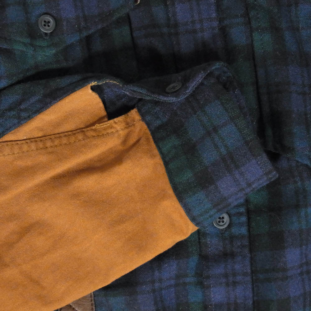 JUNYA WATANABE COMME des GARCONS MAN ジュンヤワタナベコムデギャルソンマン PENDLETON ペンドルトン WD-B301 × PENDLETON ペンドルトン AD2009 コーデュロイ チェック レザー 長袖 シャツ グリーン系 L【中古】