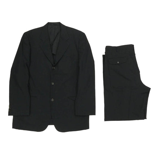 COMME des GARCONS HOMME コムデギャルソンオム HJ02012L/HP02010L AD2001 田中オム ウール トリアセテート テーラード ジャケット スラックス パンツ セットアップ スーツ ブラック系 L【中古】