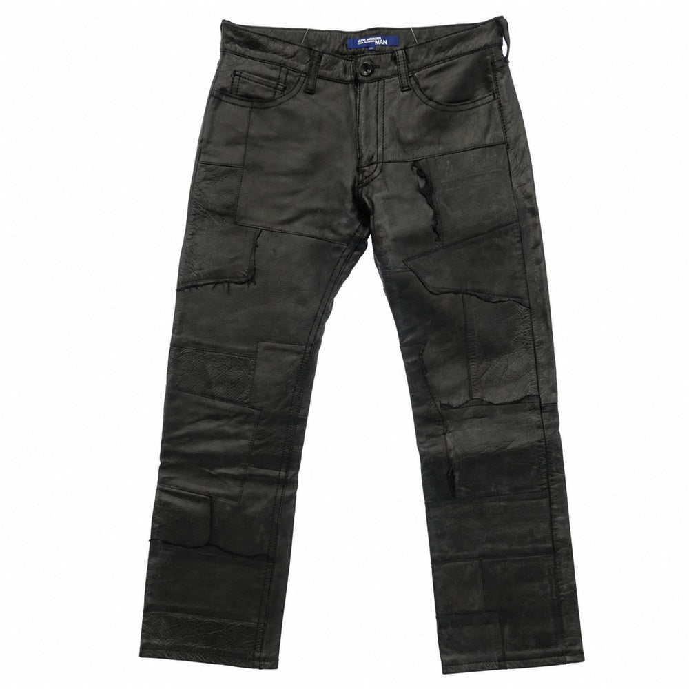 JUNYA WATANABE COMME des GARCONS MAN ジュンヤワタナベコムデギャルソンマン 04AW WN-P045 再構築 パッチ ワーク カウレザー パンツ ブラック系 L【中古】