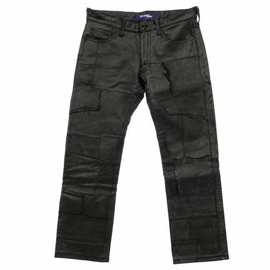 JUNYA WATANABE COMME des GARCONS MAN ジュンヤワタナベコムデギャルソンマン 04AW WN-P045 再構築 パッチ ワーク カウレザー パンツ ブラック系 L【中古】