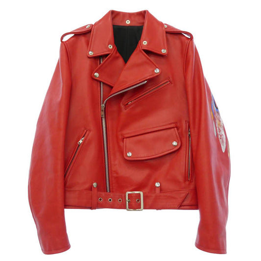 COMME des GARCONS HOMME HOMME コムデギャルソンオムオム 01AW IC-J070 オムオム フレイムペイント レザー ダブルライダース ジャケット レッド系【中古】