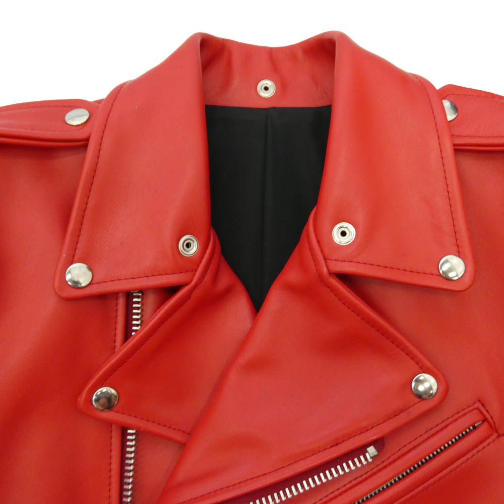 COMME des GARCONS HOMME HOMME コムデギャルソンオムオム 01AW IC-J070 オムオム フレイムペイント レザー ダブルライダース ジャケット レッド系【中古】