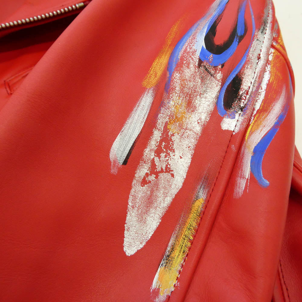 COMME des GARCONS HOMME HOMME コムデギャルソンオムオム 01AW IC-J070 オムオム フレイムペイント レザー ダブルライダース ジャケット レッド系【中古】