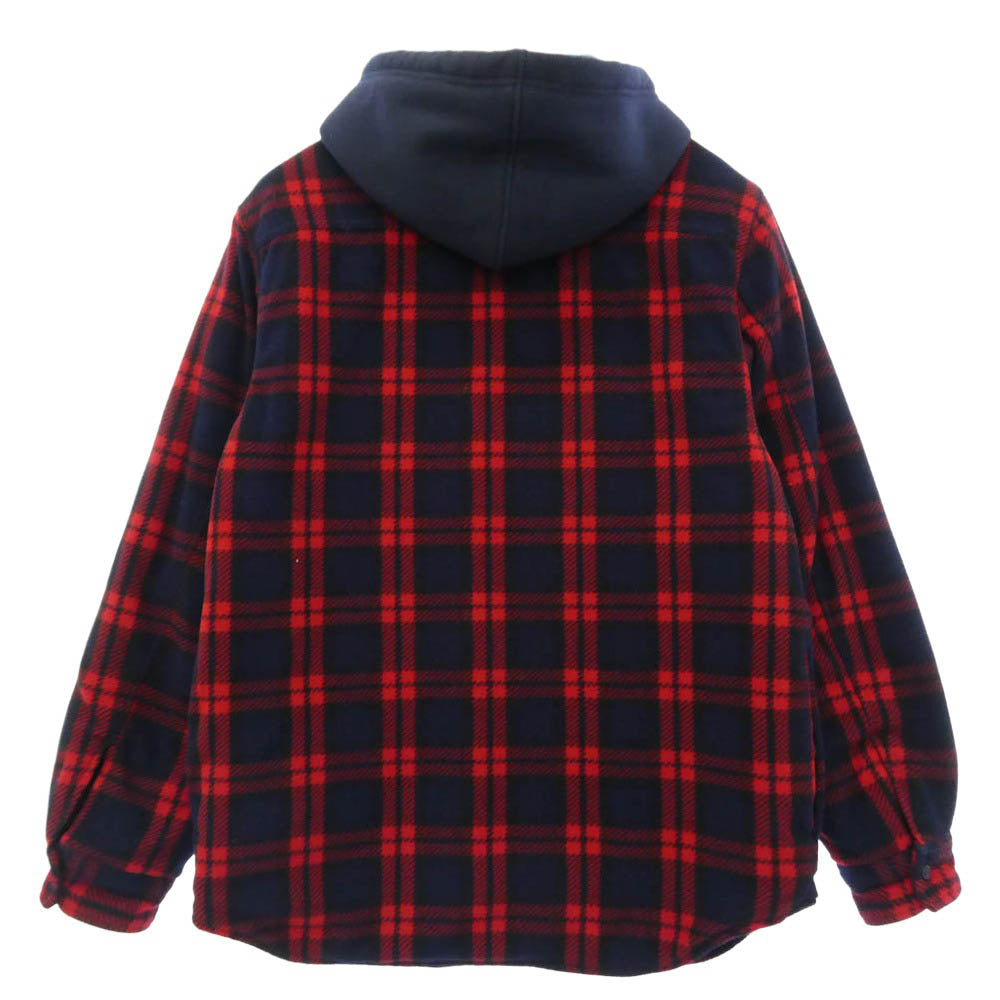 Supreme シュプリーム 18AW Hooded Plaid Work Shirt フーデッド プレイド ワーク シャツ フリース キルティング チェック フード ジップ ジャケット レッド系 ネイビー系 M【中古】