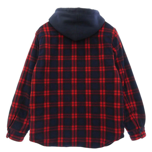 Supreme シュプリーム 18AW Hooded Plaid Work Shirt フーデッド プレイド ワーク シャツ フリース キルティング チェック フード ジップ ジャケット レッド系 ネイビー系 M【中古】