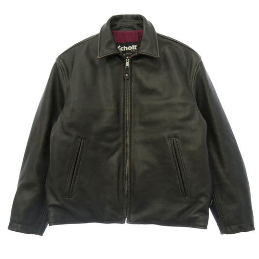 Supreme シュプリーム 25AW × Schott Leather Racer Jacket ショット エンボス ロゴ カウ レザー レーサー ジャケット 襟付 シングルライダース ジャケット 牛革 M ブラック系 M【中古】