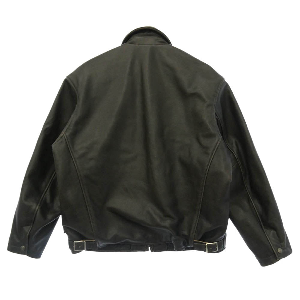 Supreme シュプリーム 25AW × Schott Leather Racer Jacket ショット エンボス ロゴ カウ レザー レーサー ジャケット 襟付 シングルライダース ジャケット 牛革 M ブラック系 M【中古】